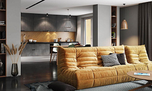 Желтый диван ДеФранс в гостиную, в студию, на заказ, любого размера, цвета, в любой ткани